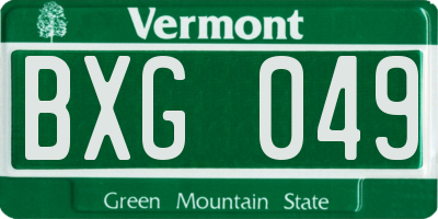 VT license plate BXG049