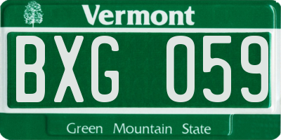 VT license plate BXG059