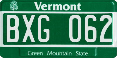 VT license plate BXG062