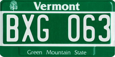 VT license plate BXG063