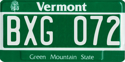 VT license plate BXG072