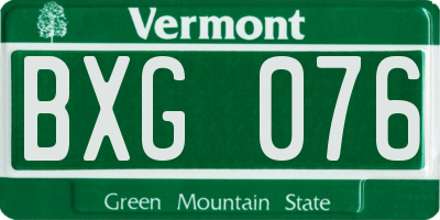 VT license plate BXG076