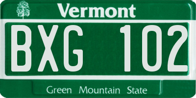 VT license plate BXG102