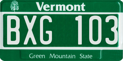 VT license plate BXG103