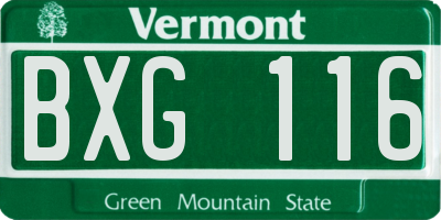 VT license plate BXG116