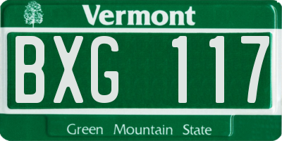 VT license plate BXG117