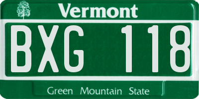 VT license plate BXG118