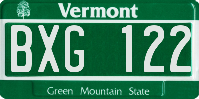 VT license plate BXG122