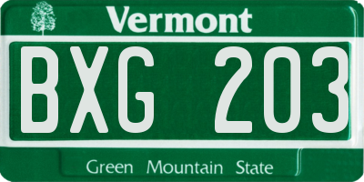 VT license plate BXG203