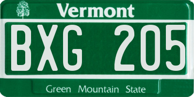 VT license plate BXG205
