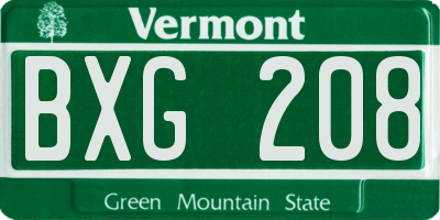 VT license plate BXG208