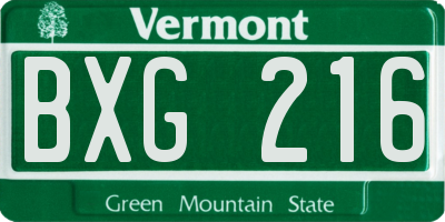 VT license plate BXG216