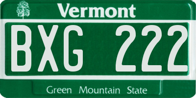 VT license plate BXG222