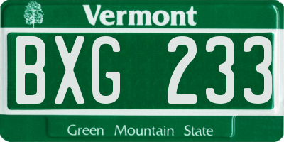 VT license plate BXG233