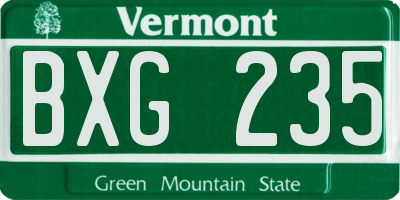 VT license plate BXG235