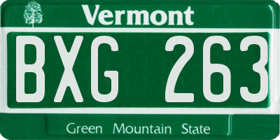 VT license plate BXG263