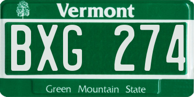 VT license plate BXG274