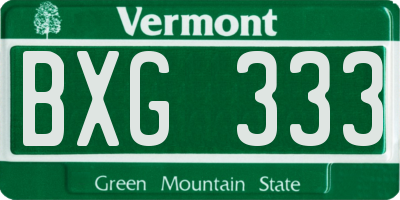 VT license plate BXG333