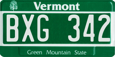 VT license plate BXG342