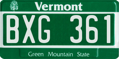 VT license plate BXG361
