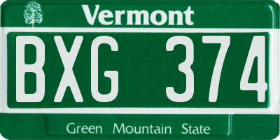 VT license plate BXG374