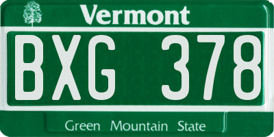 VT license plate BXG378