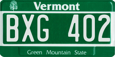 VT license plate BXG402