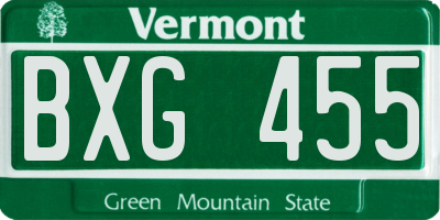 VT license plate BXG455