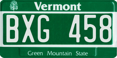 VT license plate BXG458