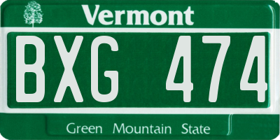 VT license plate BXG474