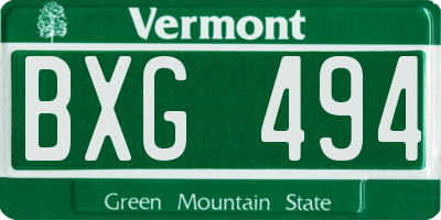 VT license plate BXG494