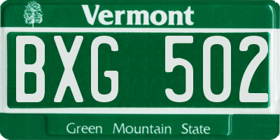 VT license plate BXG502