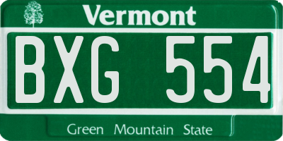 VT license plate BXG554