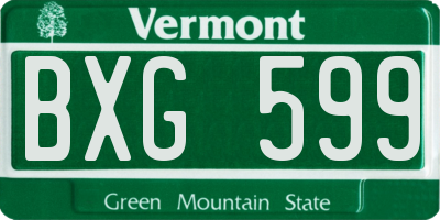 VT license plate BXG599