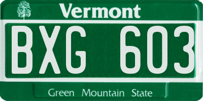 VT license plate BXG603