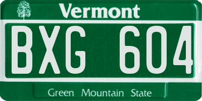 VT license plate BXG604