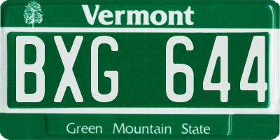 VT license plate BXG644