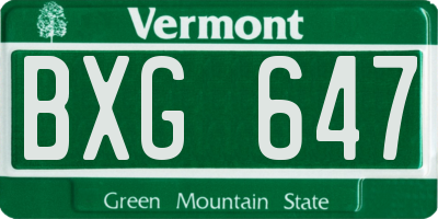 VT license plate BXG647