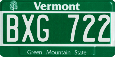 VT license plate BXG722