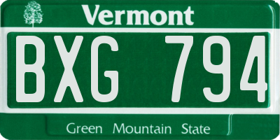VT license plate BXG794