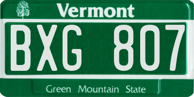 VT license plate BXG807