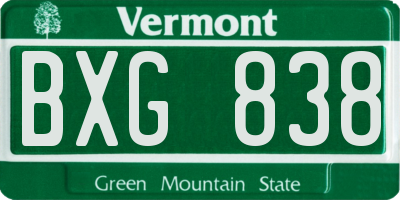 VT license plate BXG838