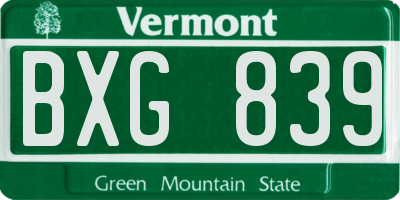 VT license plate BXG839