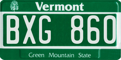 VT license plate BXG860