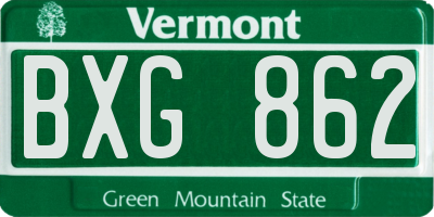 VT license plate BXG862