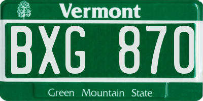 VT license plate BXG870