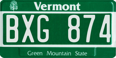 VT license plate BXG874
