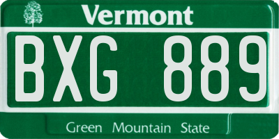 VT license plate BXG889
