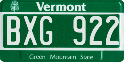 VT license plate BXG922