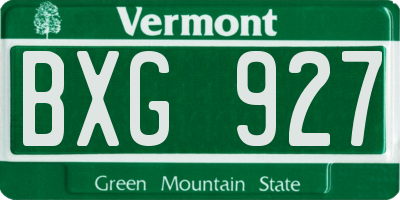 VT license plate BXG927